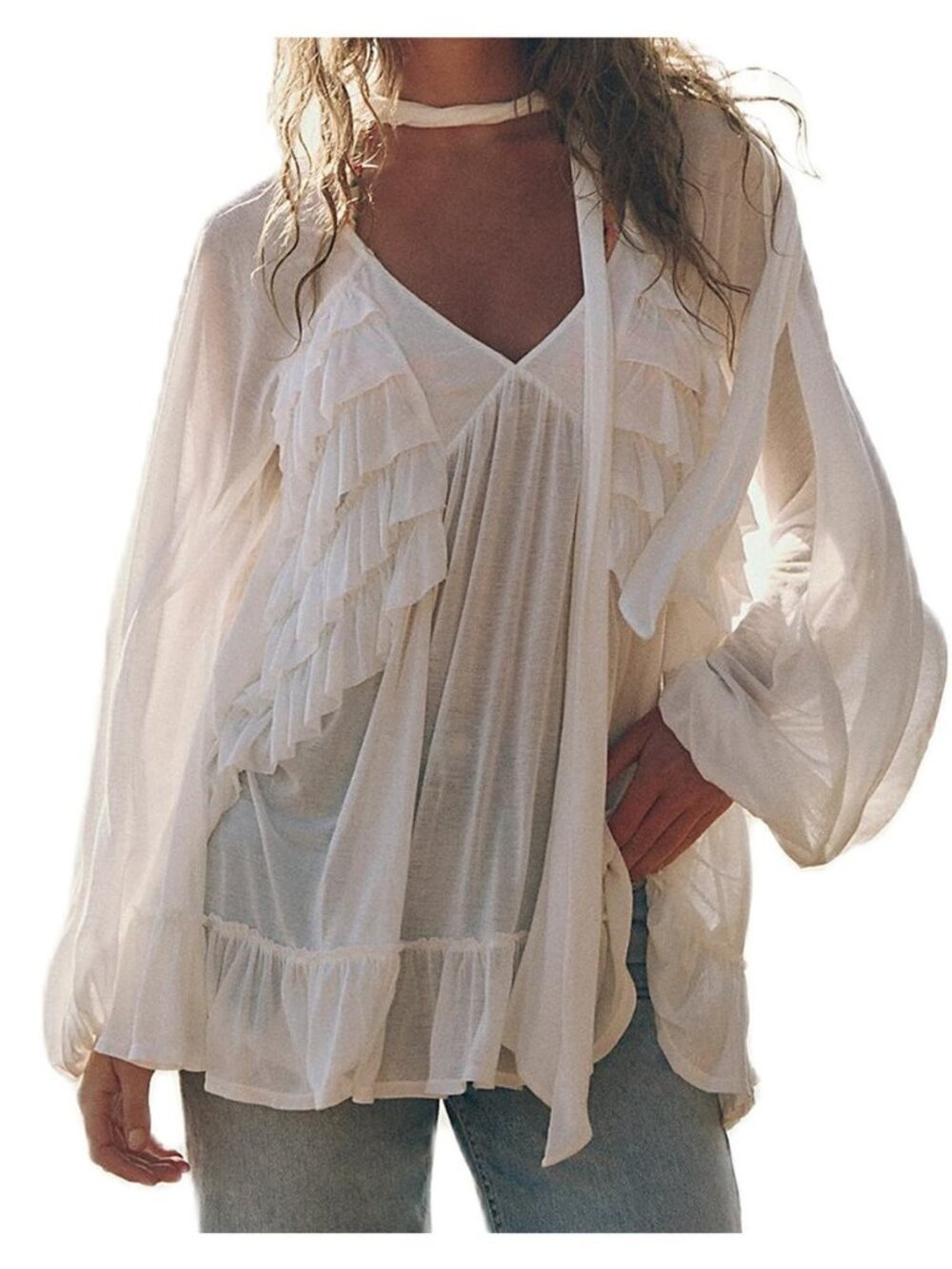 Women Sheer Loose Top Y2k V Neck Solid Color Poncho Tops Fairy Grunge Bat Sleeve